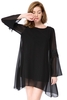 Simple Round Collar Long Sleeve Solid Color Asymmetrical Women