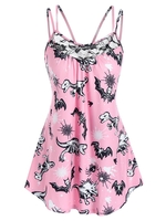 Skeleton Animal Print Sheer Lace Panel Cami Tank Top