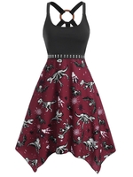 Skeleton Dinosaur Bat Print O Ring Handkerchief Dress