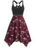 Skeleton Dinosaur Bat Print O Ring Handkerchief Dress