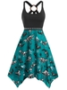 Skeleton Dinosaur Bat Print O Ring Handkerchief Dress