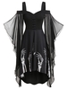 Skeleton Print Butterfly Sleeve Lace-up High Low Dress