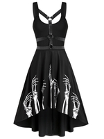Skeleton Print Harness Insert High Low Flare Dress