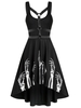 Skeleton Print Harness Insert High Low Flare Dress