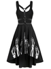 Skeleton Print Harness Insert High Low Flare Dress