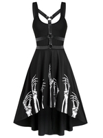Skeleton Print Harness Insert High Low Flare Dress