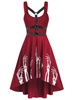 Skeleton Print Harness Insert High Low Flare Dress