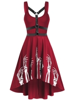 Skeleton Print Harness Insert High Low Flare Dress
