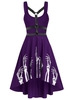 Skeleton Print Harness Insert High Low Flare Dress