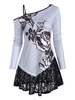 Skew Collar Floral Long Sleeve Top and Lace Camisole