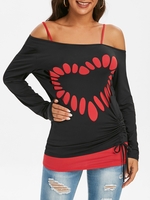 Skew Collar Laser Cut Cinched Long Sleeve Top with Camisole