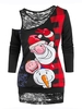Skew Neck Christmas Printed T Shirt and Lace Tank Top Set