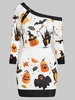 Skew Neck Halloween Pumpkin Castle Print Bodycon Dress