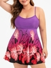 Skirted Contrast Floral Plus Size Tankini Swimsuit