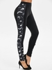 Skull Bat Print Mock Button Pull On Skinny Leggings