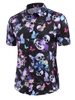 Skull Butterfly Print Short Sleeve Button Up Shirt