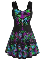 Skull Floral Butterfly Skeleton Halloween Plus Size Tank Top