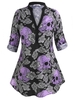 Skull Floral Tab Sleeve Halloween Plus Size Blouse