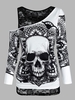 Skull Graphic Cold Shoulder Two Piece T Shirt Sets