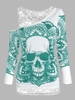 Skull Graphic Cold Shoulder Two Piece T Shirt Sets