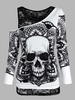 Skull Graphic Cold Shoulder Two Piece T Shirt Sets