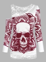 Skull Graphic Cold Shoulder Two Piece T Shirt Sets