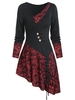 Skull Lace Insert Button Ruched Asymmetric T-shirt