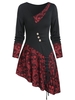 Skull Lace Insert Button Ruched Asymmetric T-shirt