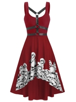 Skull Print Harness Insert Sleeveless Gothic Dress