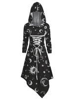 Skull Sun and Moon Lace Up Halloween Asymmetric Dress