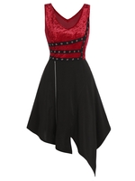 Sleeveless Asymmetrical Grommet Detail Contrast Dress
