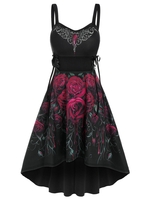 Sleeveless Flower Print Lace-up High Low Gothic Dress