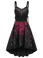 Sleeveless Flower Print Lace-up High Low Gothic Dress