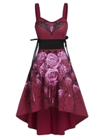Sleeveless Flower Print Lace-up High Low Gothic Dress