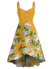 Sleeveless Flower Print Mock Button High Low Dress