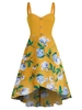 Sleeveless Flower Print Mock Button High Low Dress