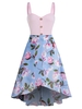 Sleeveless Flower Print Mock Button High Low Dress
