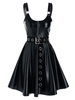 Sleeveless Half Zip Grommet Belted Faux Leather Dress