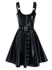 Sleeveless Half Zip Grommet Belted Faux Leather Dress