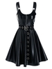 Sleeveless Half Zip Grommet Belted Faux Leather Dress