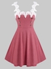 Sleeveless Lace Insert Mock Button Heathered Dress