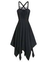 Sleeveless Lace-up Front Handkerchief Gothic Dress