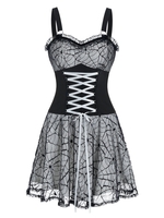 Sleeveless Lace-up Halloween Spider Web Lace Dress