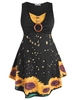 Sleeveless O-ring Ruched Sunflower Plus Size Dress