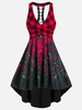 Sleeveless Plaid Rose Flower Print Lace-up Crossover High Low Dress