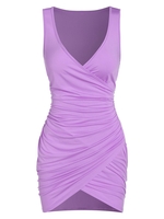 Sleeveless Plunge Neck Ruched Surplice Sheath Dress