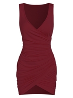 Sleeveless Plunge Neck Ruched Surplice Sheath Dress