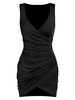 Sleeveless Plunge Neck Ruched Surplice Sheath Dress