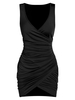 Sleeveless Plunge Neck Ruched Surplice Sheath Dress