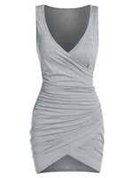 Sleeveless Plunge Neck Ruched Surplice Sheath Dress